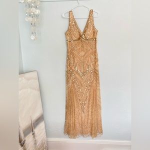 Kay unger sparkle beaded NEW blush rose gold princess bodycon prom dress